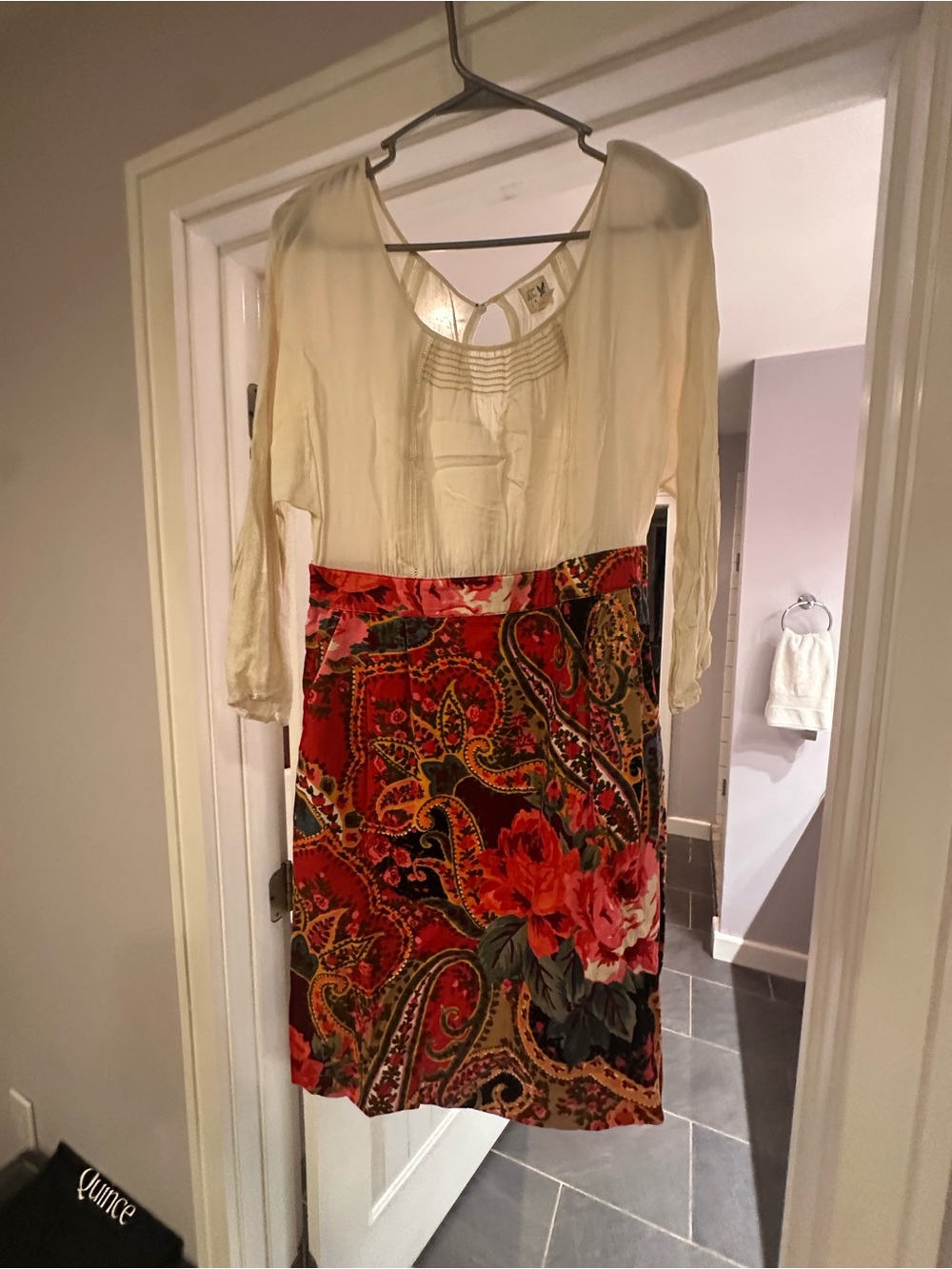 Cream Blouse with Red Floral Paisley Mini Dress